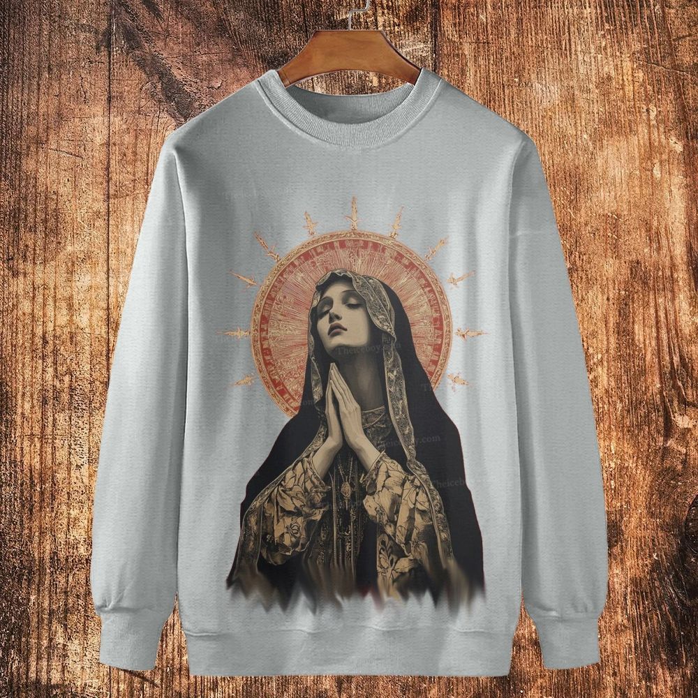 Stained Glass Madonna Cotton Crewneck Sweatshirt