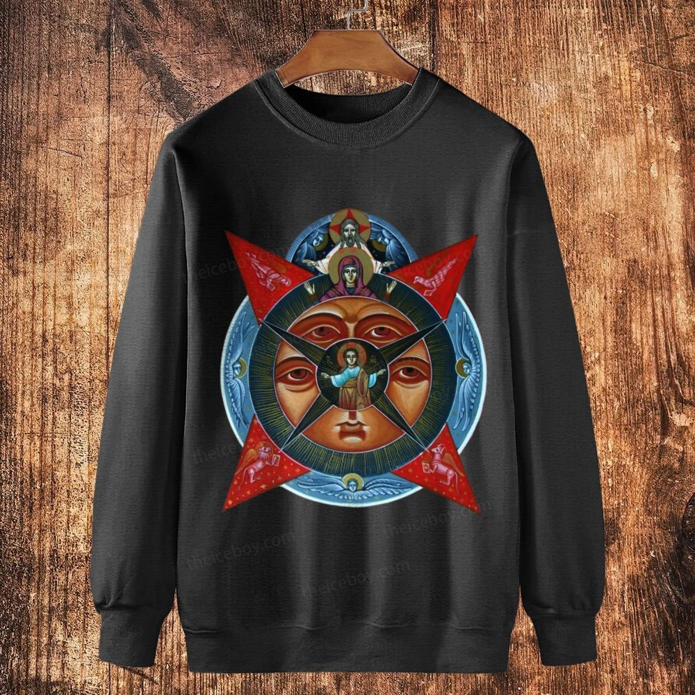 Images of the All-Seeing Eye of God, Mary and Jesus Christ Cotton Crewneck Sweatshirt