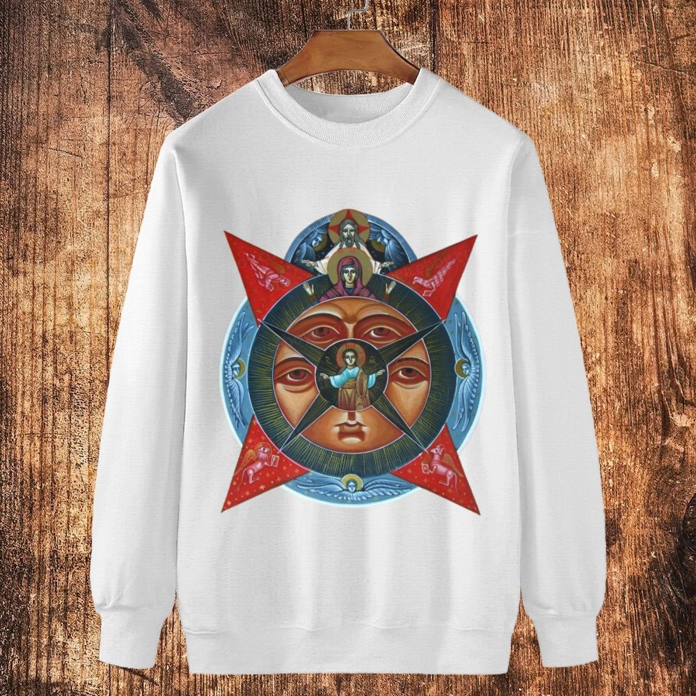 Images of the All-Seeing Eye of God, Mary and Jesus Christ Cotton Crewneck Sweatshirt