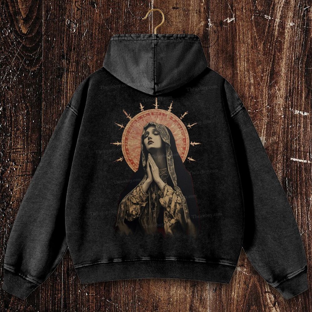 Stained Glass Madonna Christian Washed Hoodie