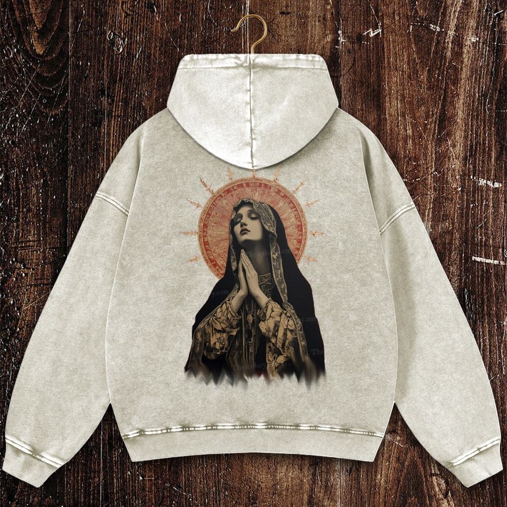 Stained Glass Madonna Christian Washed Hoodie