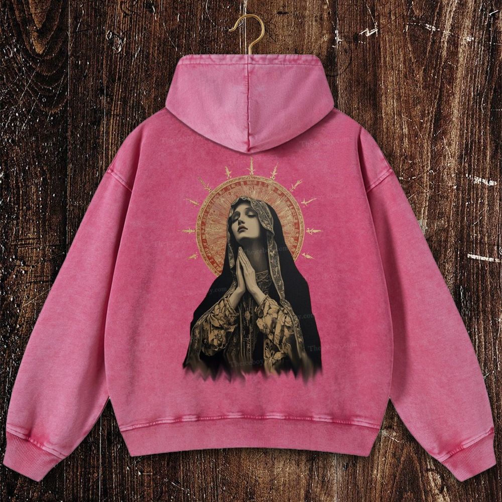 Stained Glass Madonna Christian Washed Hoodie