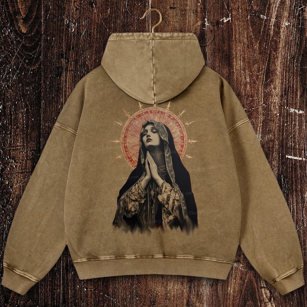 Stained Glass Madonna Christian Washed Hoodie