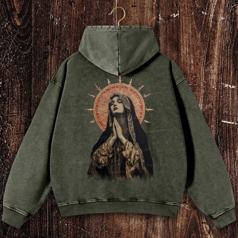 Stained Glass Madonna Christian Washed Hoodie