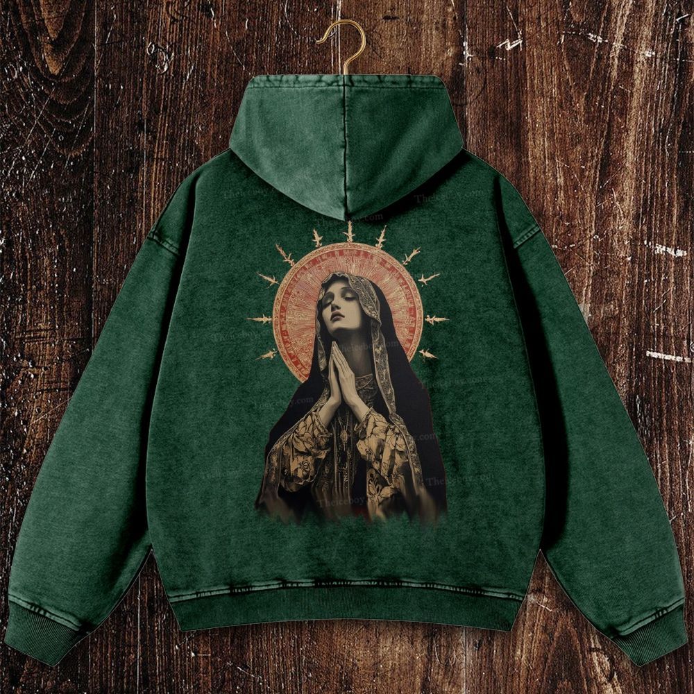 Stained Glass Madonna Christian Washed Hoodie