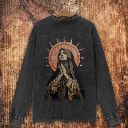 Stained Glass Madonna Christian Washed Sweatshirt