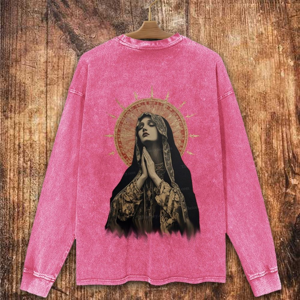 Stained Glass Madonna Christian Washed Sweatshirt