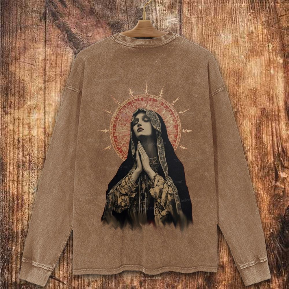Stained Glass Madonna Christian Washed Sweatshirt