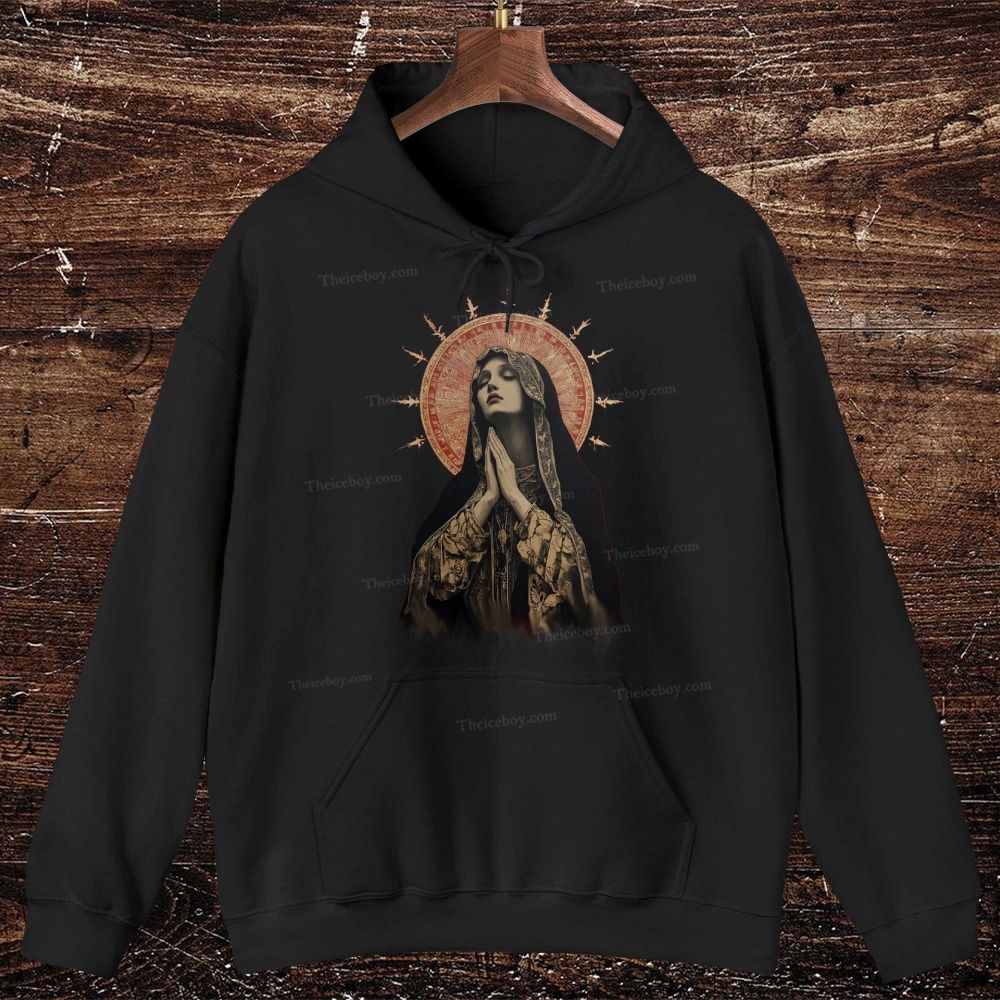 Stained Glass Madonna Oversized Cotton Hoodies