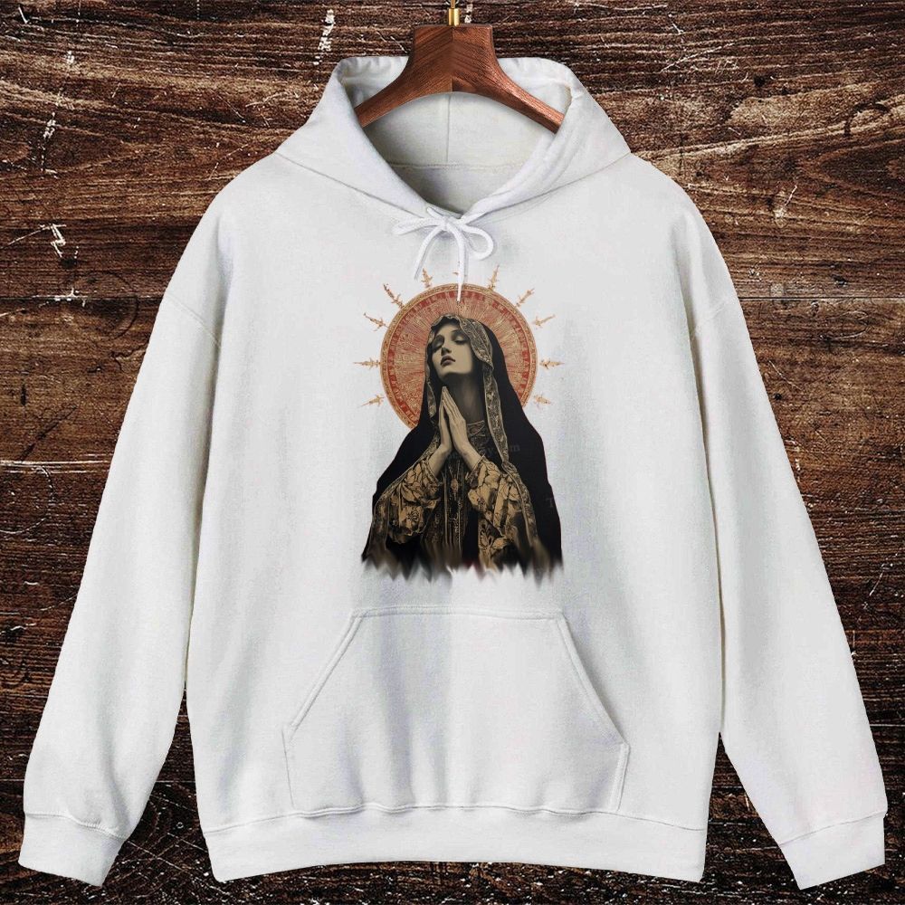 Stained Glass Madonna Oversized Cotton Hoodies