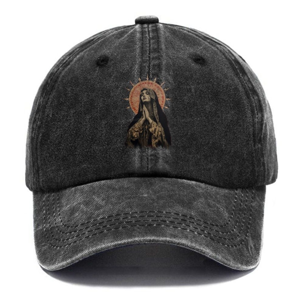 Stained Glass Madonna Unisex Vintage Casual Washed Cap