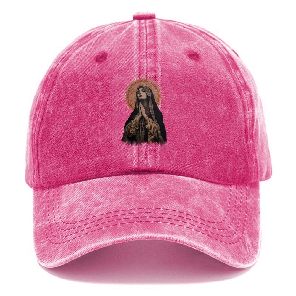 Stained Glass Madonna Unisex Vintage Casual Washed Cap