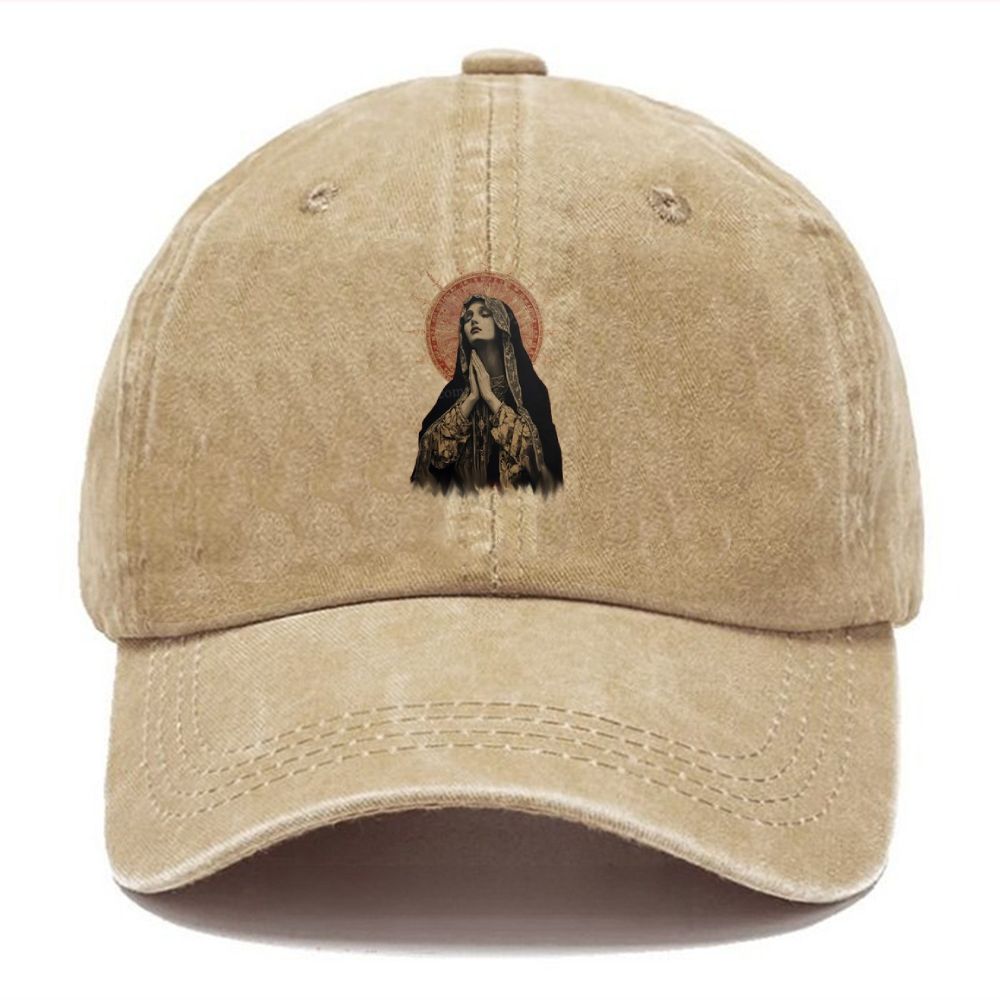 Stained Glass Madonna Unisex Vintage Casual Washed Cap