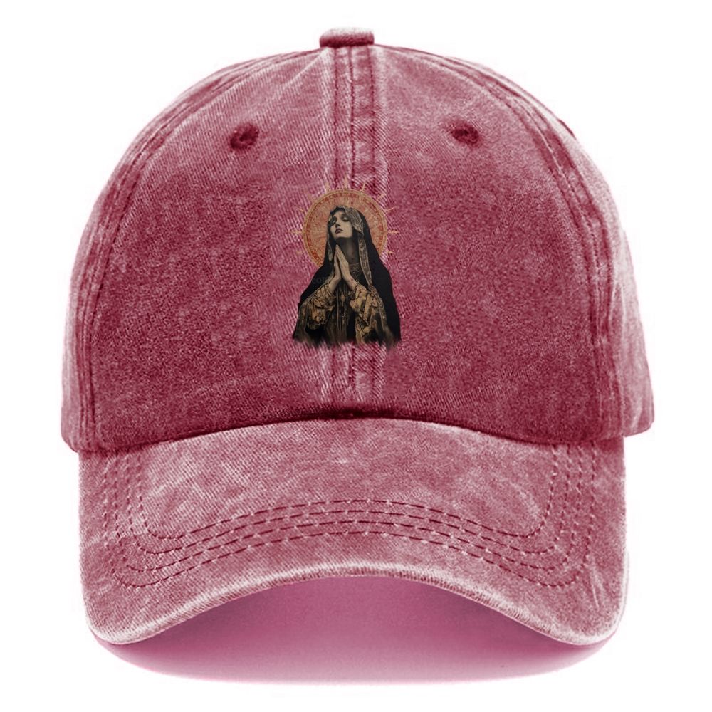 Stained Glass Madonna Unisex Vintage Casual Washed Cap