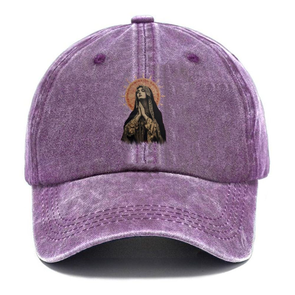 Stained Glass Madonna Unisex Vintage Casual Washed Cap