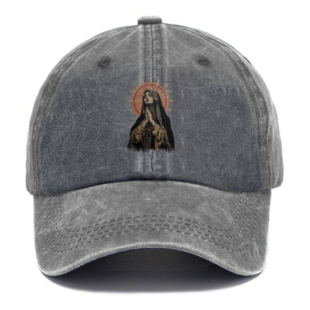 Stained Glass Madonna Unisex Vintage Casual Washed Cap