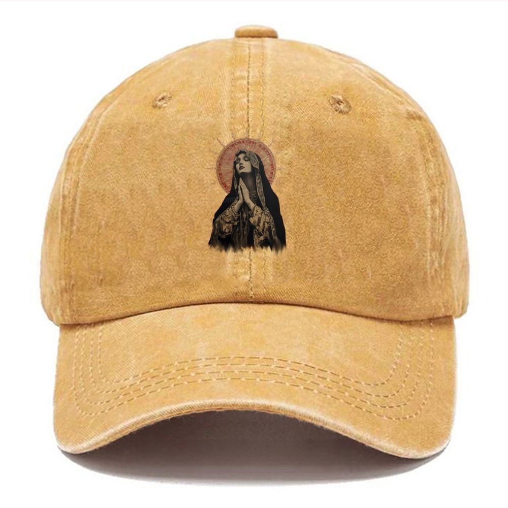 Stained Glass Madonna Unisex Vintage Casual Washed Cap