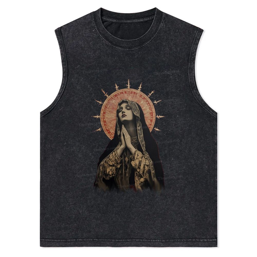 Stained Glass Madonna Christian Snowflake Washed Vest