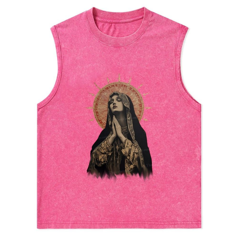 Stained Glass Madonna Christian Snowflake Washed Vest