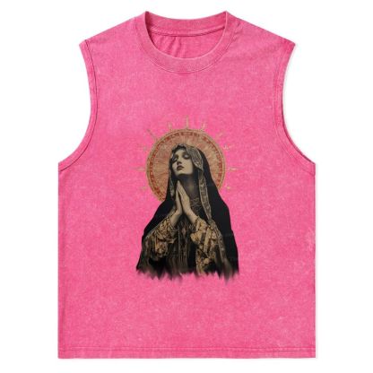 Stained Glass Madonna Christian Snowflake Washed Vest