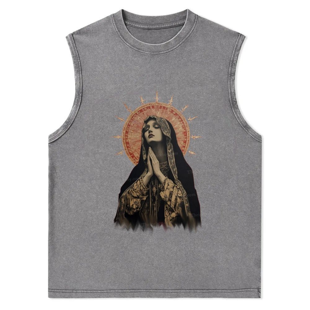 Stained Glass Madonna Christian Snowflake Washed Vest