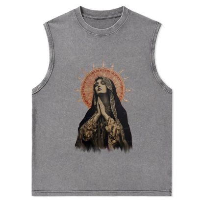 Stained Glass Madonna Christian Snowflake Washed Vest