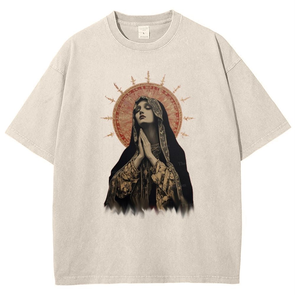 Stained Glass Madonna Snowflake Vintage Cotton T-Shirt