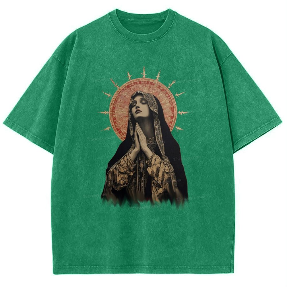 Stained Glass Madonna Snowflake Vintage Cotton T-Shirt