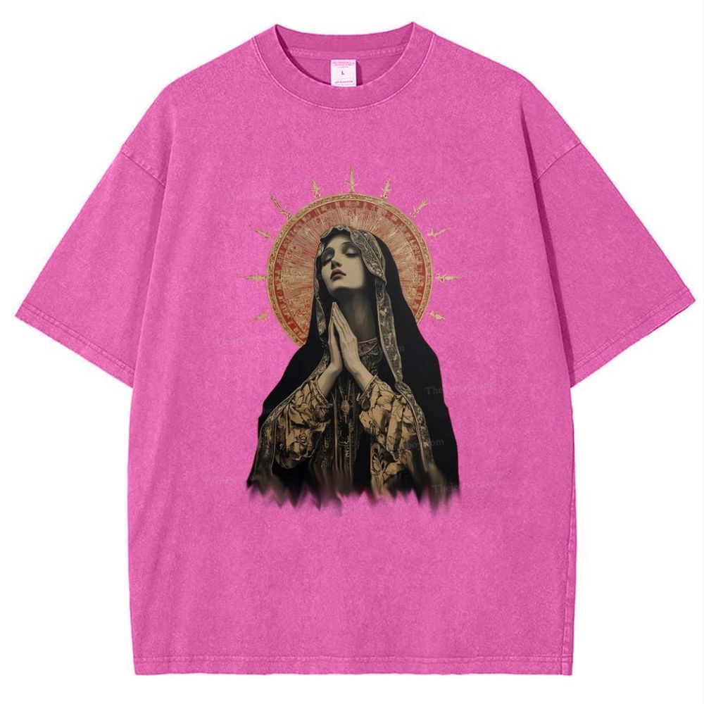 Stained Glass Madonna Snowflake Vintage Cotton T-Shirt