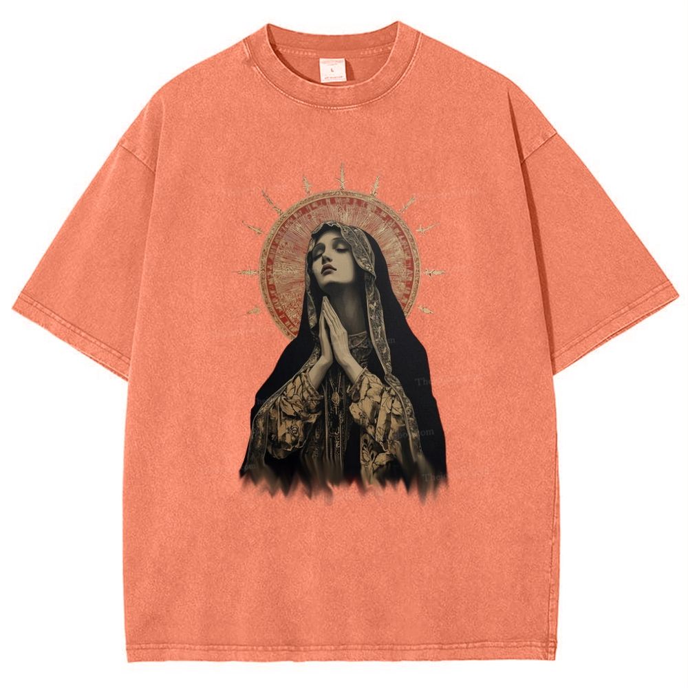 Stained Glass Madonna Snowflake Vintage Cotton T-Shirt