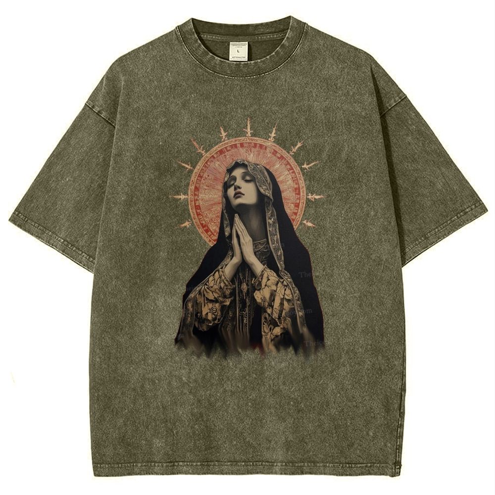 Stained Glass Madonna Snowflake Vintage Cotton T-Shirt