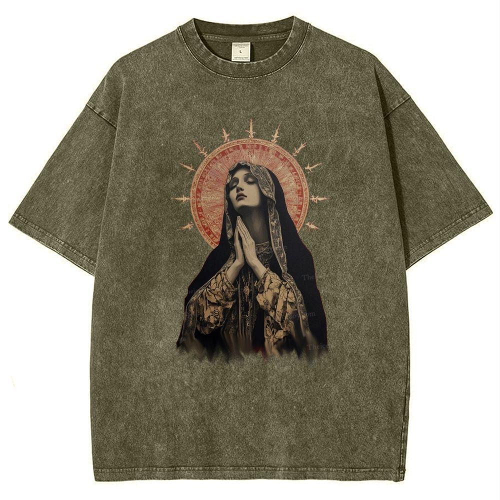 Stained Glass Madonna Snowflake Vintage Cotton T-Shirt
