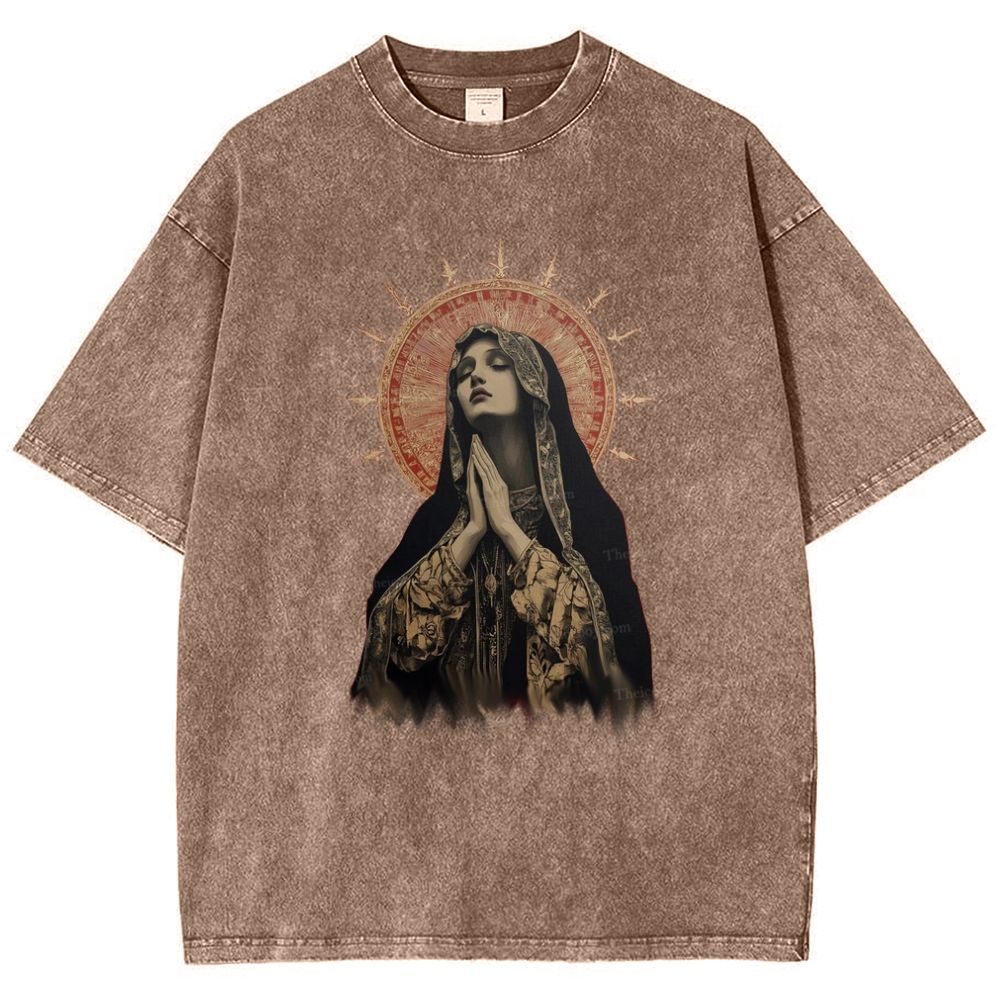 Stained Glass Madonna Snowflake Vintage Cotton T-Shirt