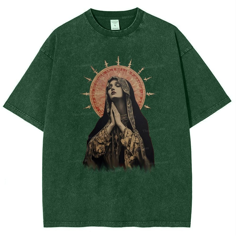 Stained Glass Madonna Snowflake Vintage Cotton T-Shirt