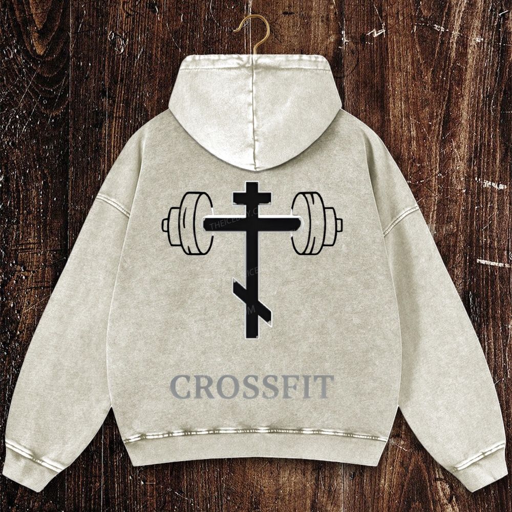 Crossfit Orthodox Cross Christian Washed Hoodie