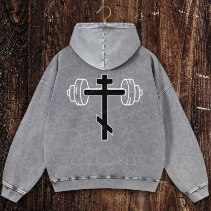 Crossfit Orthodox Cross Christian Washed Hoodie