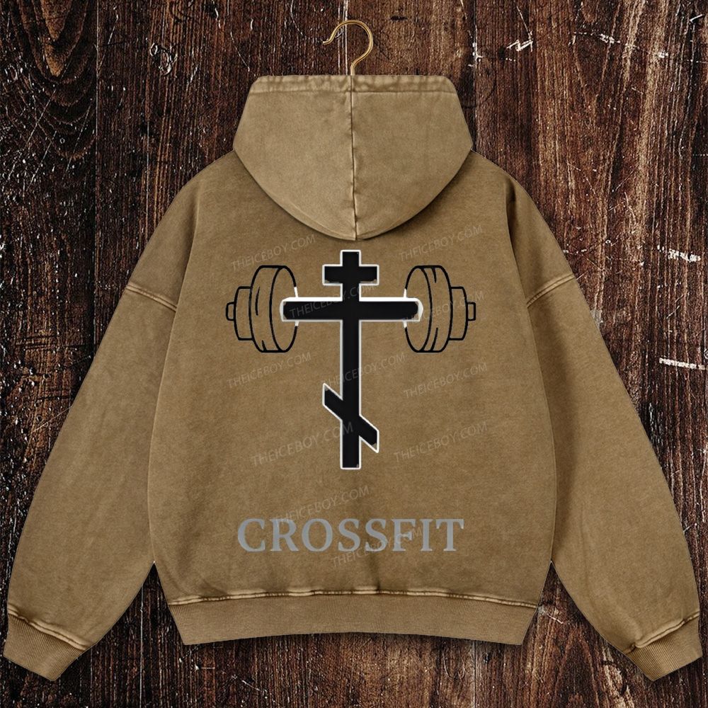 Crossfit Orthodox Cross Christian Washed Hoodie