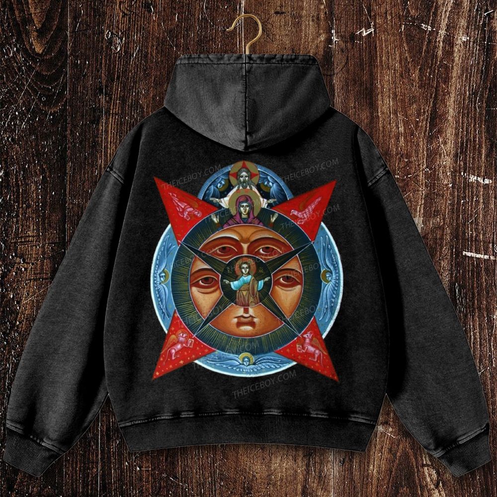 Images of the All-Seeing Eye of God, Mary and Jesus Christ Christian Washed Hoodie