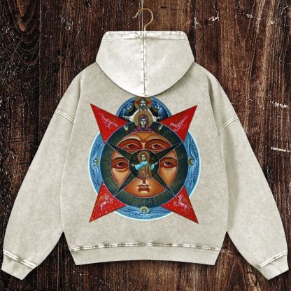 Images of the All-Seeing Eye of God, Mary and Jesus Christ Christian Washed Hoodie