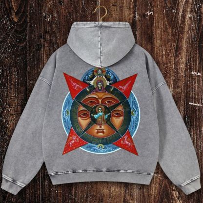 Images of the All-Seeing Eye of God, Mary and Jesus Christ Christian Washed Hoodie