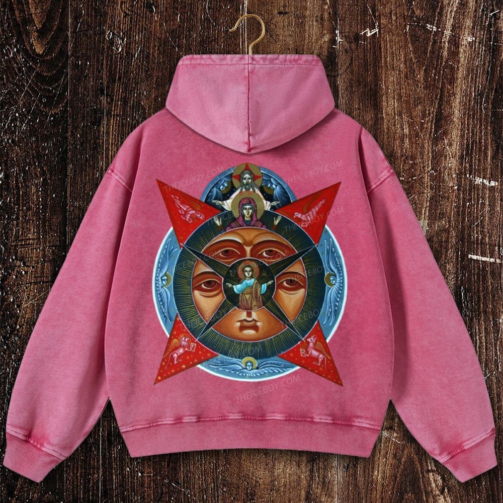 Images of the All-Seeing Eye of God, Mary and Jesus Christ Christian Washed Hoodie