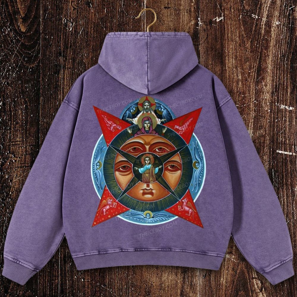 Images of the All-Seeing Eye of God, Mary and Jesus Christ Christian Washed Hoodie