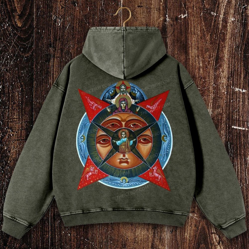 Images of the All-Seeing Eye of God, Mary and Jesus Christ Christian Washed Hoodie