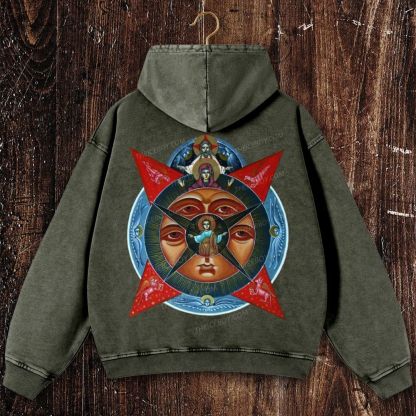 Images of the All-Seeing Eye of God, Mary and Jesus Christ Christian Washed Hoodie