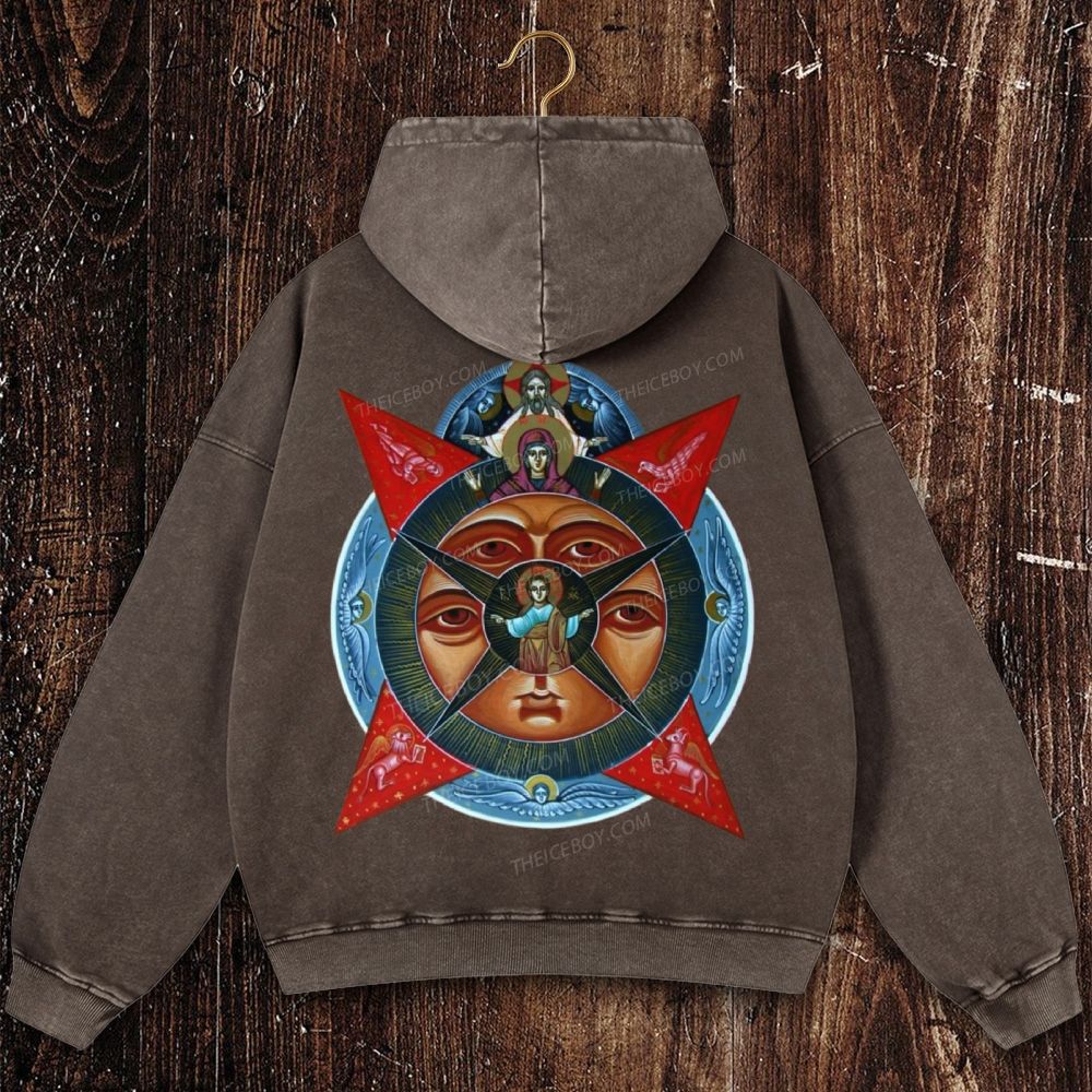 Images of the All-Seeing Eye of God, Mary and Jesus Christ Christian Washed Hoodie