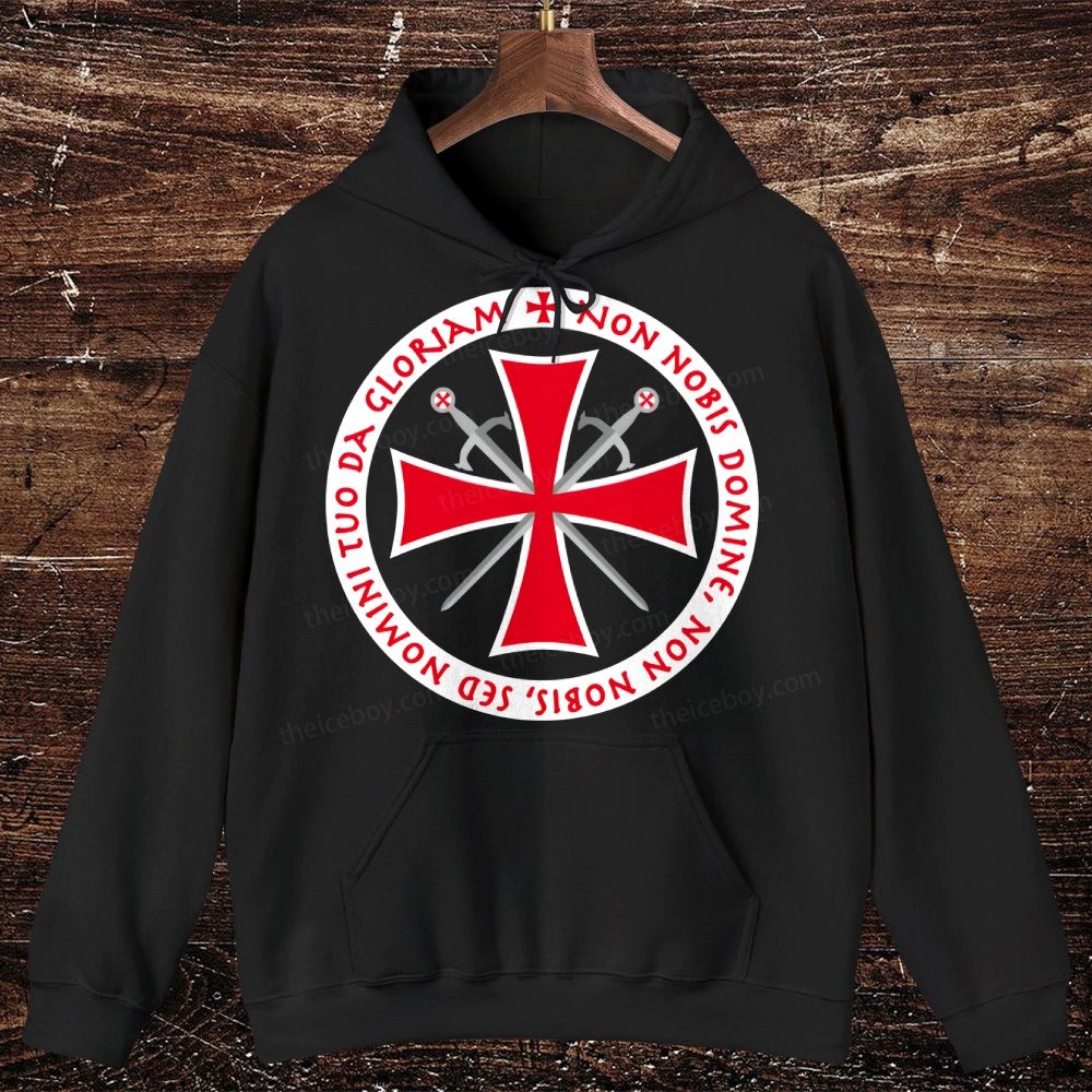 Templar Cross Non Nobis Domine Crusader Oversized Cotton Hoodies