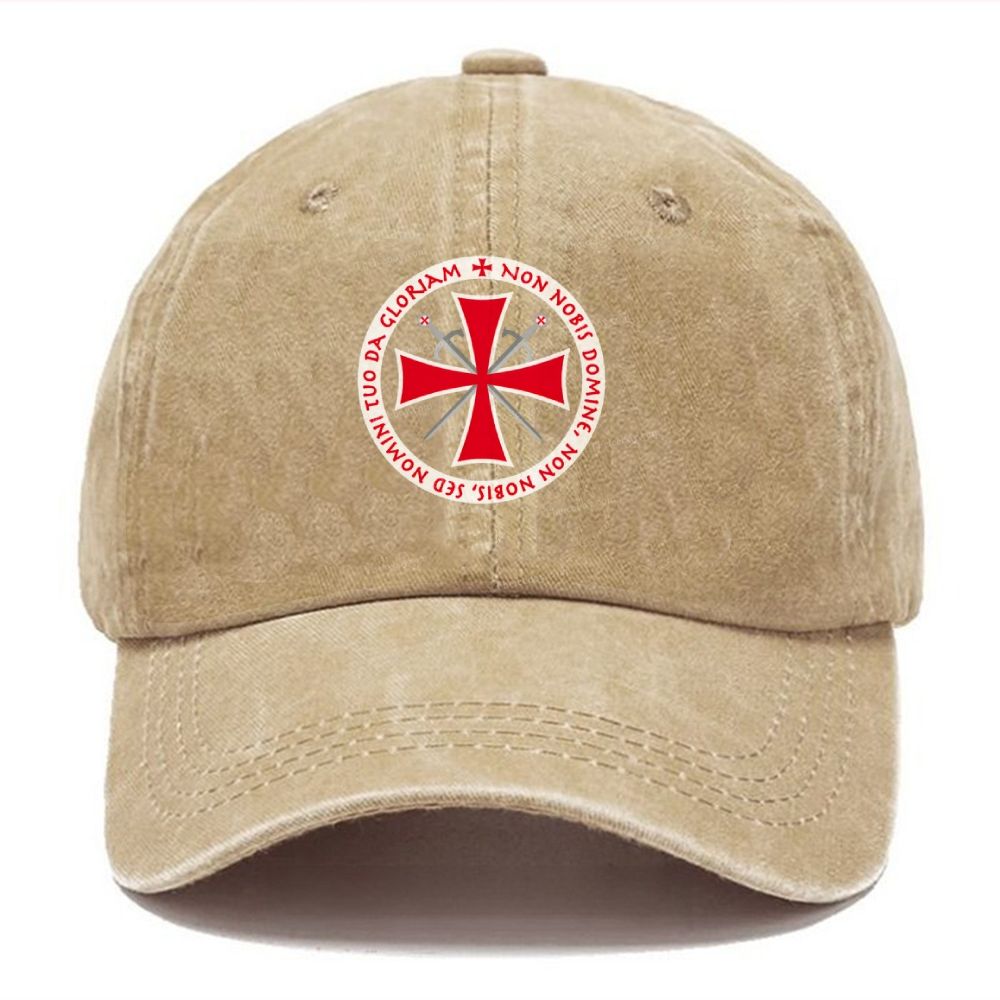 Templar Cross Non Nobis Domine Crusader Unisex Vintage Casual Washed Cap