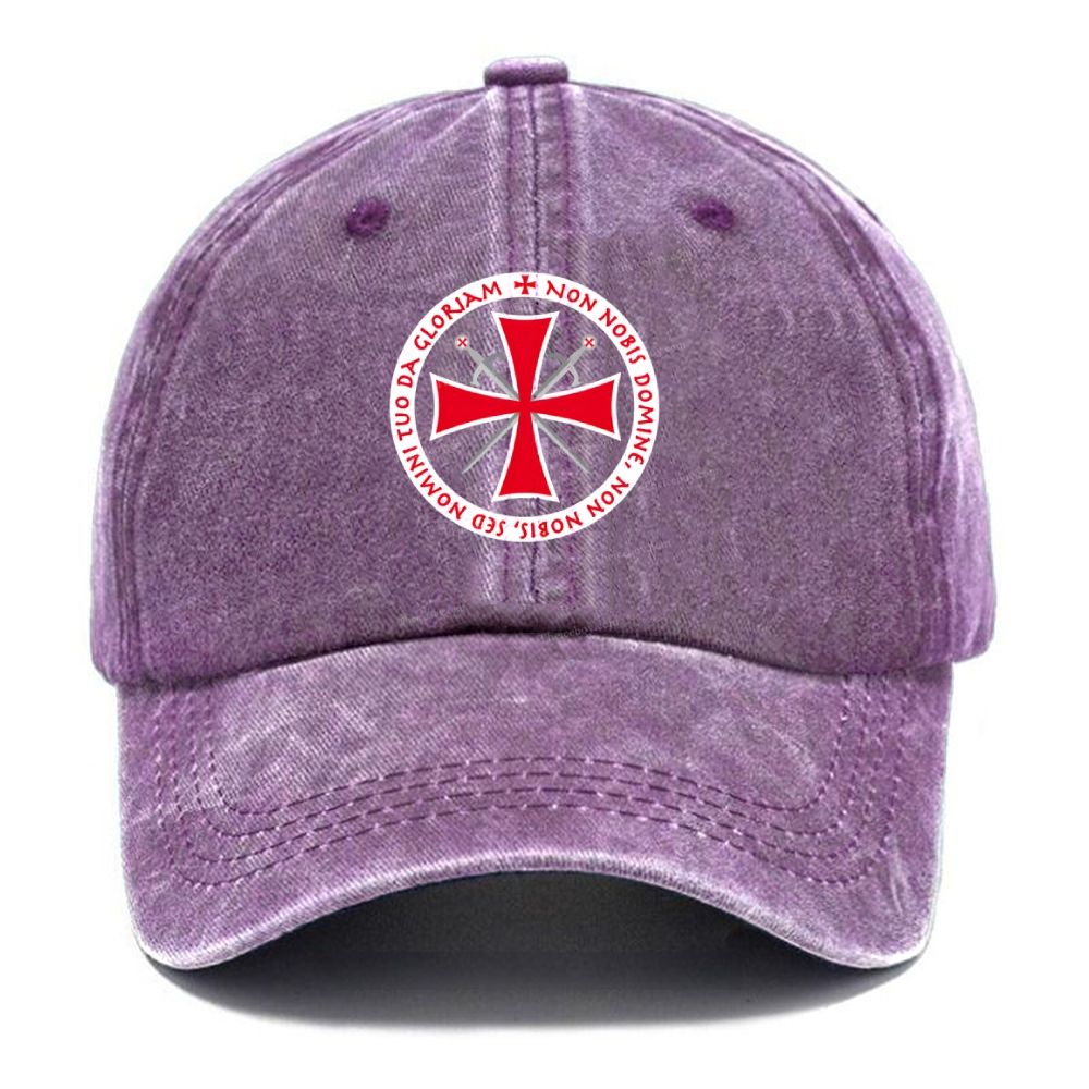 Templar Cross Non Nobis Domine Crusader Unisex Vintage Casual Washed Cap