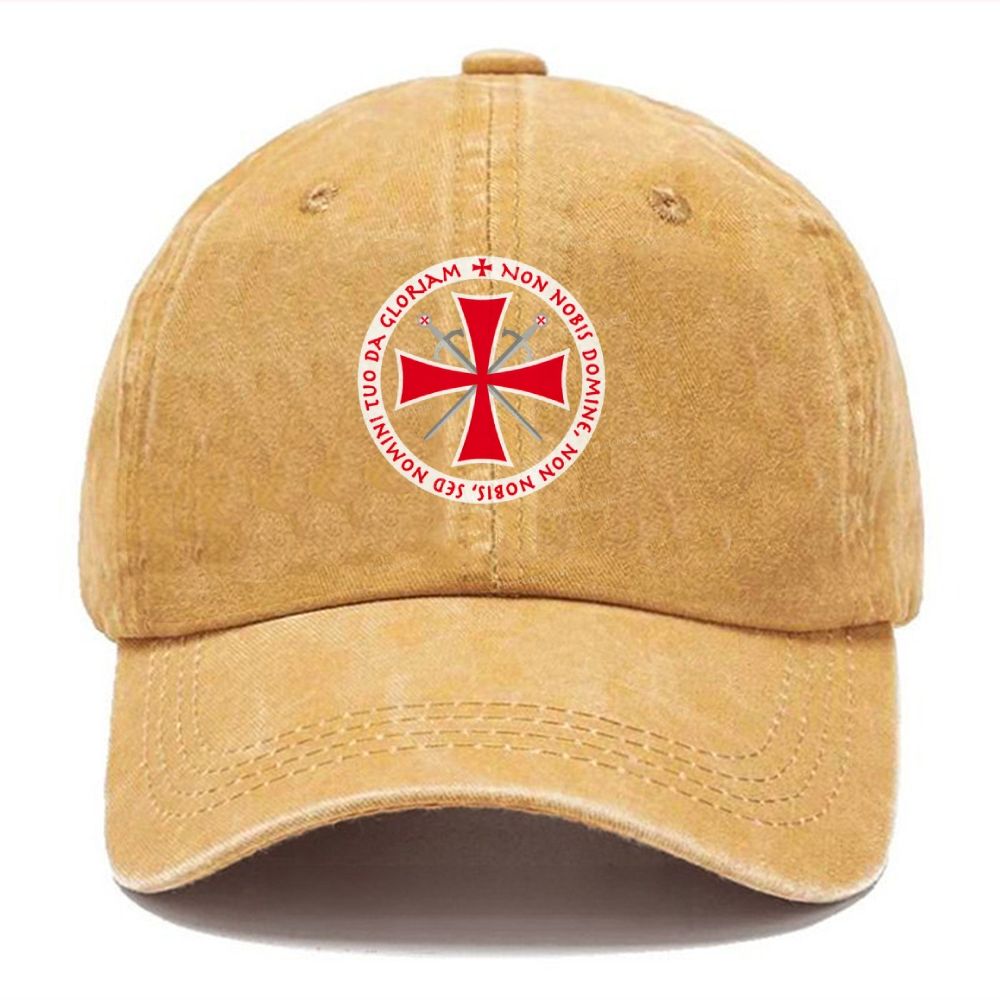 Templar Cross Non Nobis Domine Crusader Unisex Vintage Casual Washed Cap