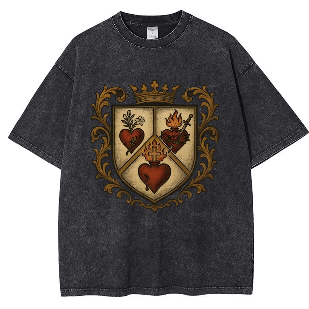 Sacred Heart Immaculate Heart of Mary Chaste Heart of Joseph Snowflake Vintage Cotton T-Shirt